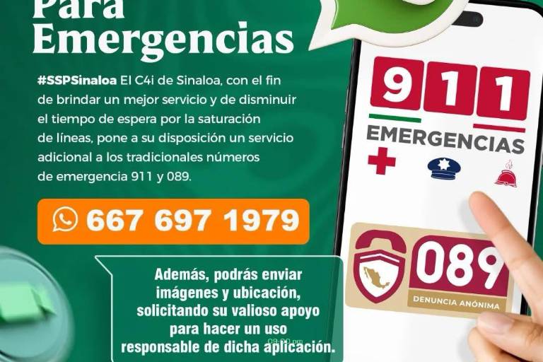 SSP habilita nuevo número de WhatsApp para reportar emergencias en Sinaloa