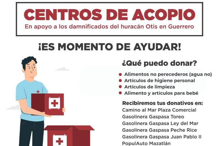 Habilitan en Mazatlán 7 centros de acopio para damnificados por ‘Otis’ en Guerrero