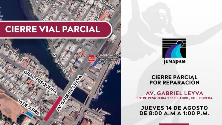 De 8:00 a 13:00 horas se estima que se realice el cierre parcial.