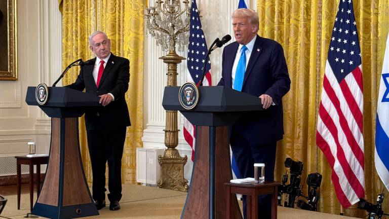 El Presidente Donald Trump en una conferencia con el Primer Ministro israelí, Benjamín Netanyahu.