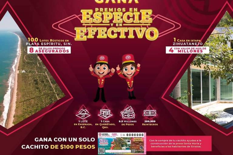 Anuncia la Lotería Nacional sorteo especial de 100 lotes del CIP Teacapán