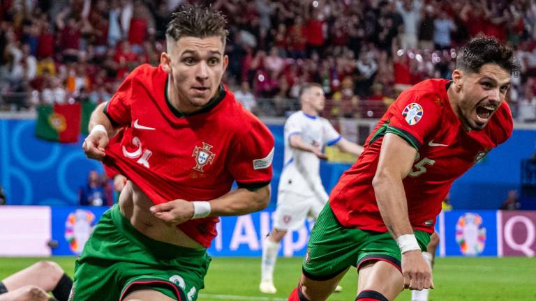 Francisco Conceição celebra el gol del triunfo para Portugal.