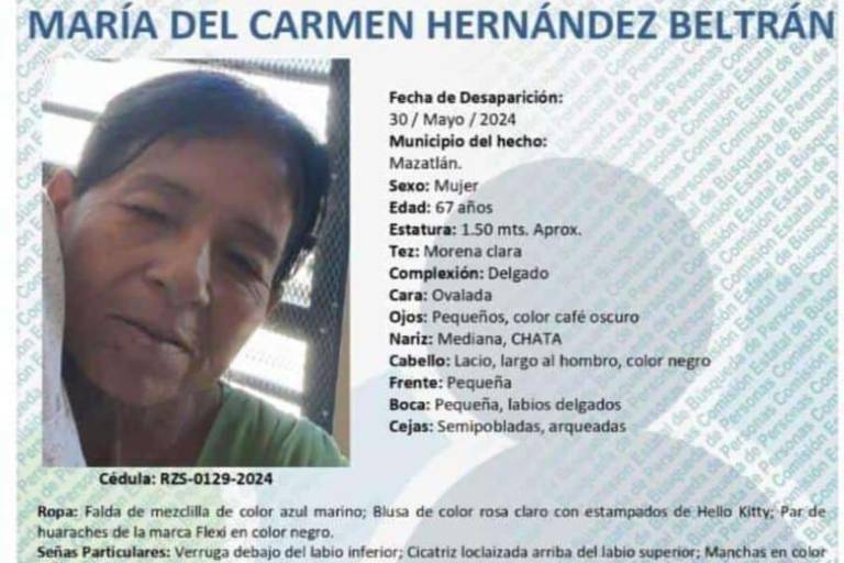 Desaparece María del Carmen en Pradera Dorada, en Mazatlán