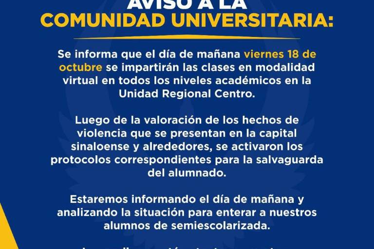 UAS difunde protocolo de seguridad para su comunidad, ante violencia en Sinaloa