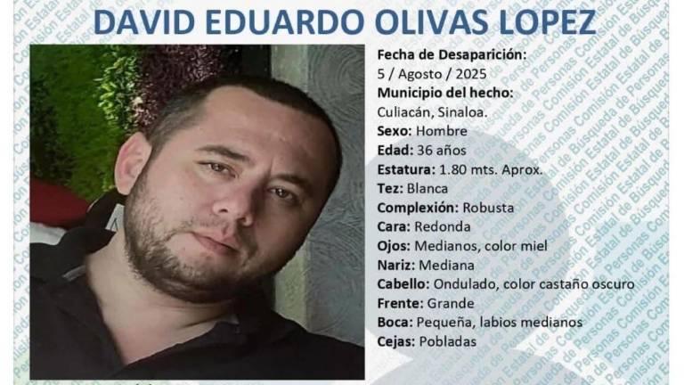 David Eduardo, de 36 años, fue visto por última vez la mañana del lunes 5 de agosto de 2025 en la colina Villa del Cedro, en Culiacán.