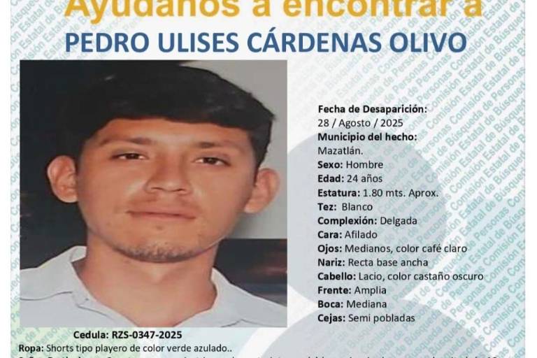 Buscan a Pedro Ulises, desaparecido en Mazatlán