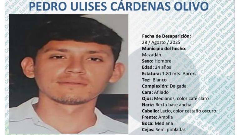 Pedro Ulises Cárdenas Olivo desapareció el 28 de agosto en la colonia Casa Redonda, Mazatlán.