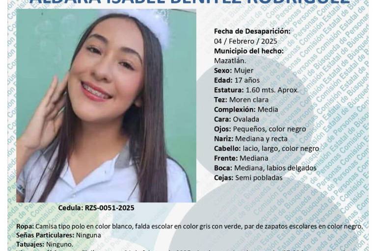 Desaparece Aldara Isabel, de 17 años, en la Colonia Juárez, en Mazatlán; trae uniforme escolar