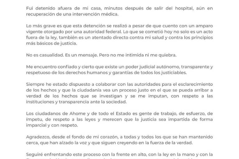 Fue un acto ilegal y atentado contra salud y justicia: Gerardo Vargas tras detención