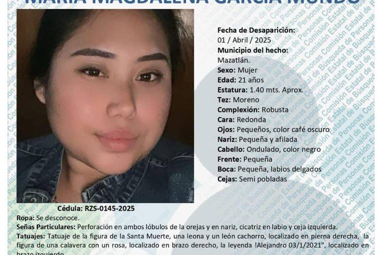 Buscan a María Magdalena, desaparecida en Mazatlán