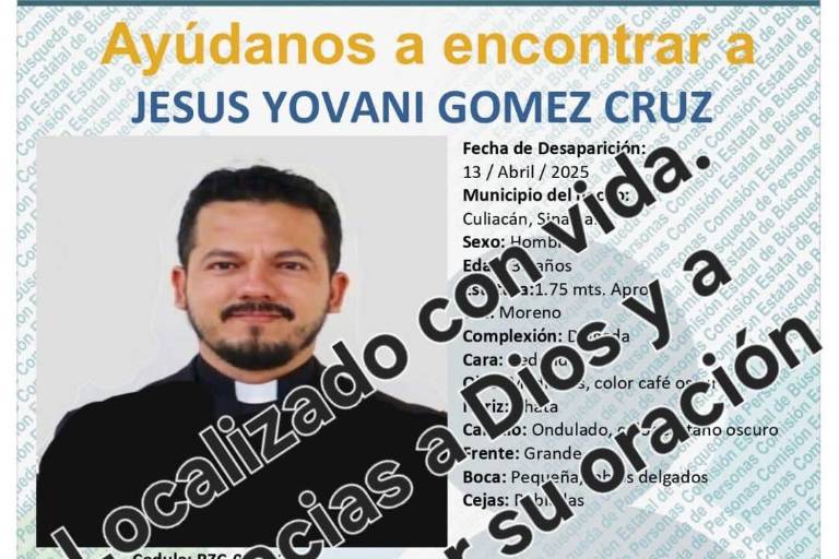 Localizan con vida al sacerdote Jesús Yovani, confirma la Diócesis de Culiacán