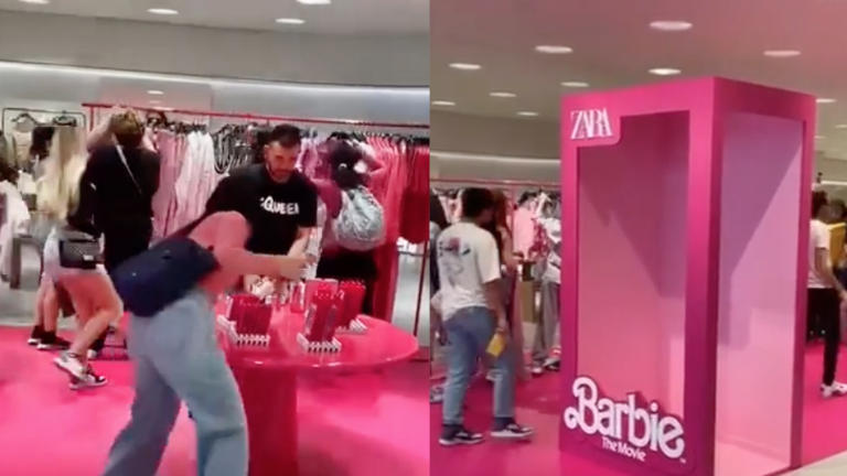 Fanáticos del filme se llevan todo en torno a la película Barbie.