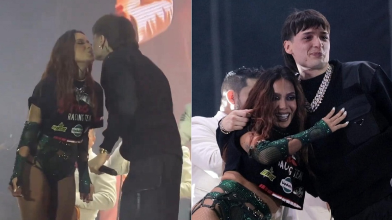 Anitta y Peso Pluma se besan en e escenario del Pal Norte 2024.