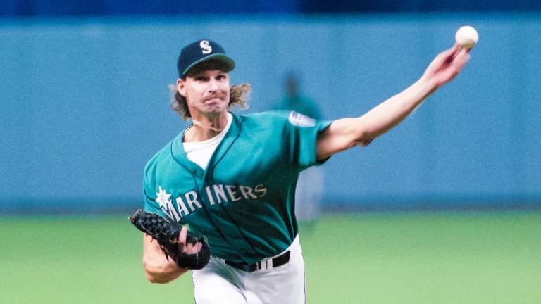 Randy Johnson demostró su calidad en el montículo con los Marineros de Seattle.