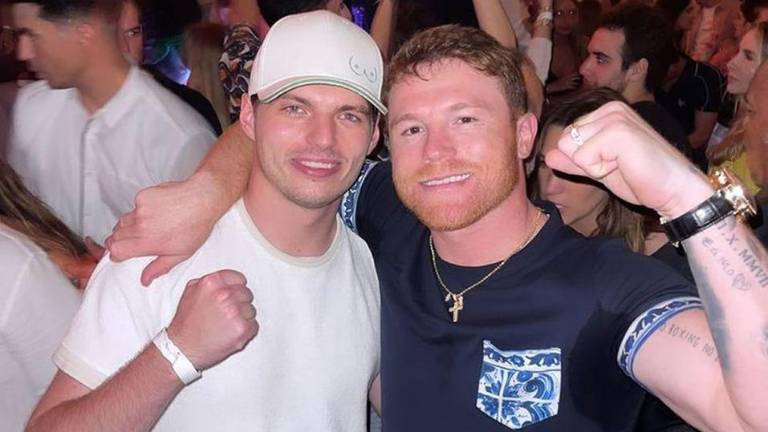 Max Verstappen y Canelo Álvarez coinciden en fiesta en Miami.