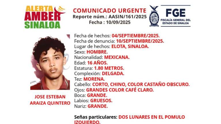 José Esteban, de 16 años, desapareció en Elota, Sinaloa.