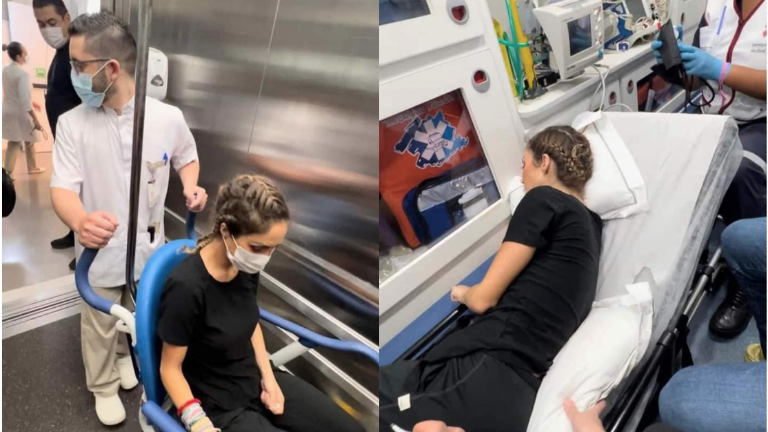 La cantante fue trasladada en ambulancia a un hospital para ser atendida de urgencia.