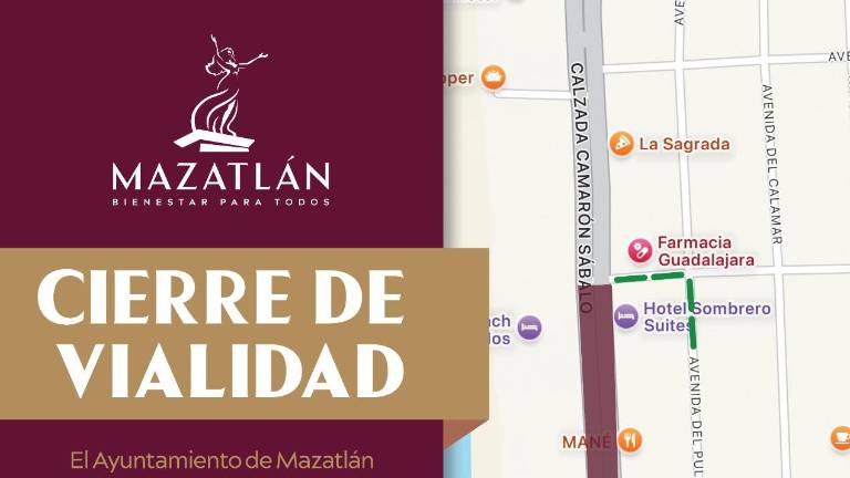 Este corte vial es debido al avance en los trabajos del cárcamo de la avenida Camarón Sábalo, frente al edificio de la Comisión Nacional de Pesca.