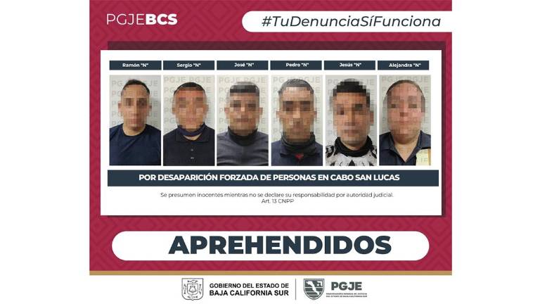 Seis elementos de la Policía Municipal de Los Cabos fueron detenidos por desaparición forzada.
