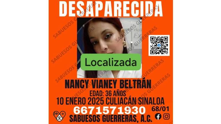 Reportan que Nancy Vianey fue localizada con vida y ya está con su familia.