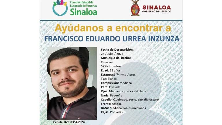 Francisco Eduardo fue visto por última vez el 21 de julio y su familia y autoridades lo están buscando.