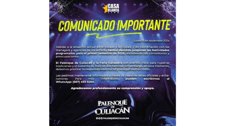 Comunicado de El Palenque de Culiacán sobre la decisión tomada por la Feria Ganadera.