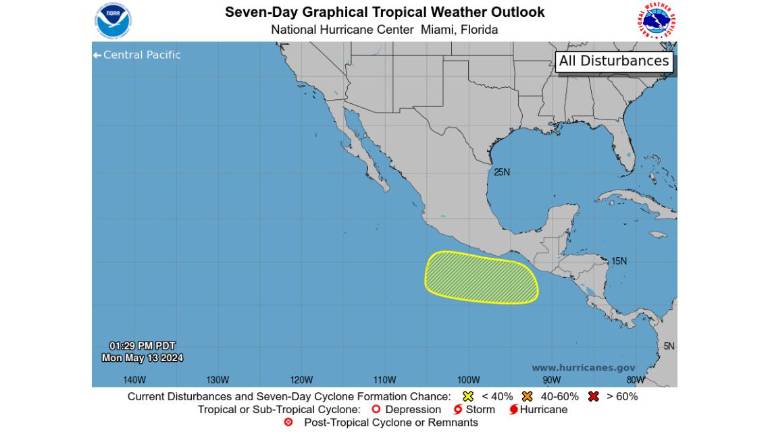 El Centro Nacional de Huracanes detecta una baja presión en el sur de México.