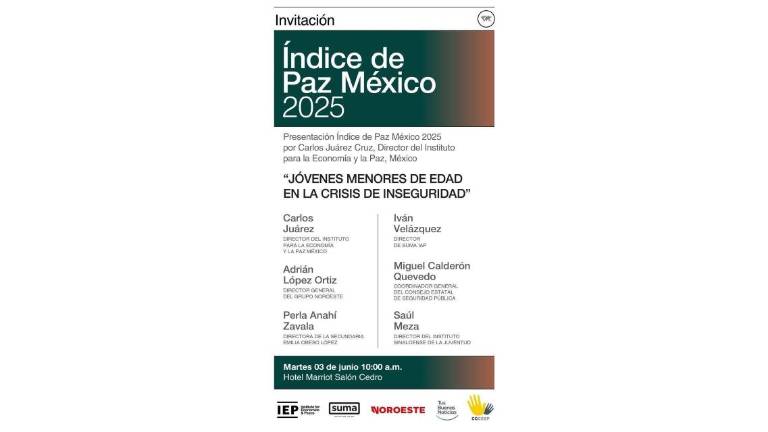 Invitación de la presentación del Índice de Paz México en Culiacán este martes.
