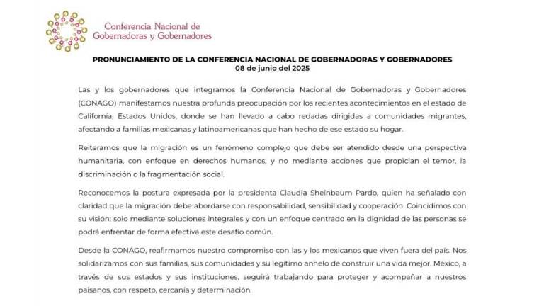 Mensaje de gobernadoras y gobernadores en respaldo a la Presidenta de México Claudia Sheinbaum Pardo.