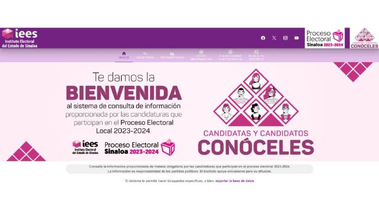 Sección de la página del IEES donde debería haber información de las candidatas y candidatos que participan en la contienda local.