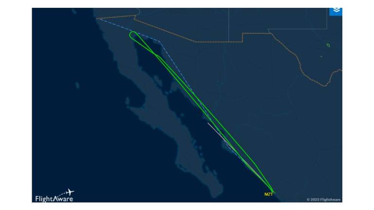 Ruta del vuelo de Vivaaerobús que viajaba de Mazatlán a Tijuana y que se tuvo que regresar al no poder aterrizar.
