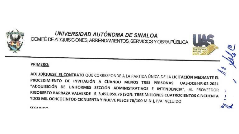 Una de las adjudicaciones entregadas a la empresa con la que se cometieron irregularidades por la compra de uniformes.