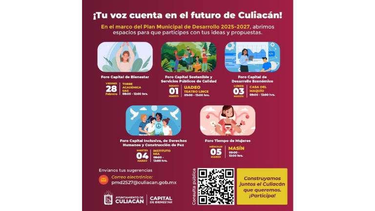 Invitan a participar en la consulta sobre el Plan Municipal de Desarrollo de Culiacán.