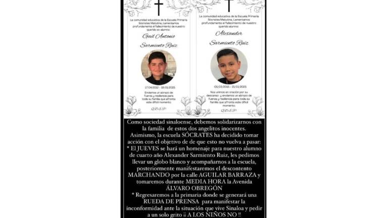 En memoria de Gael y Alexander, este jueves en el Centro de Culiacán habrá una manifestación por su asesinato.