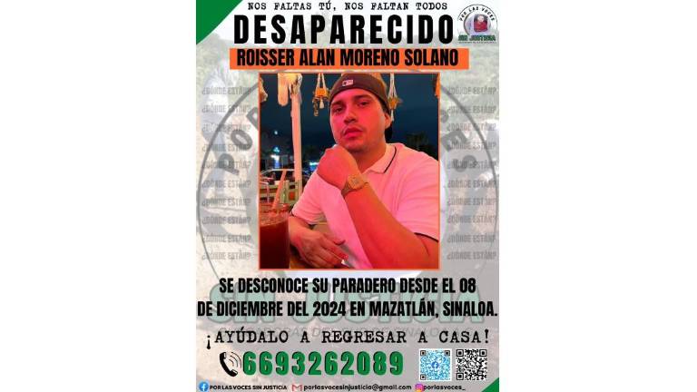 Roisser Alan cumpliría este lunes 23 años; está desaparecido desde diciembre de 2024 en Mazatlán.