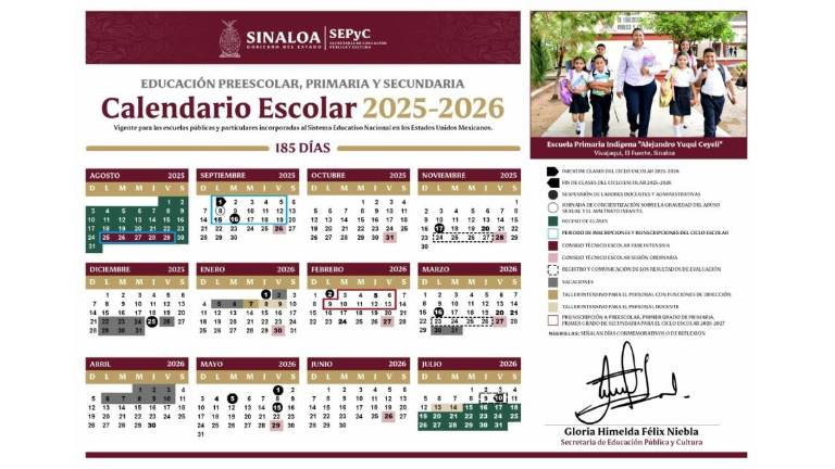 Calendario escolar para el próximo ciclo escolar en Sinaloa.