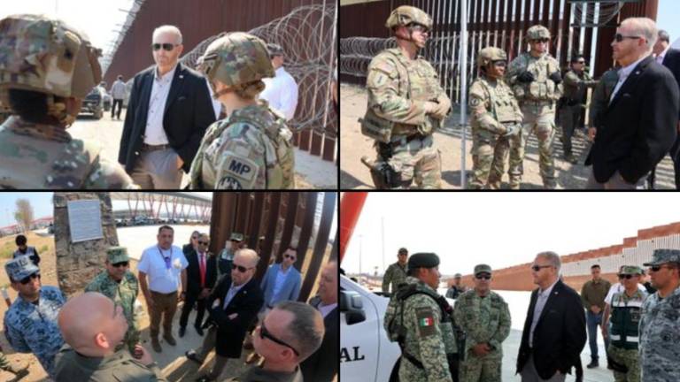 En su visita, el diplomático dialogó a un costado del muro fronterizo con agentes estadounidenses y con militares mexicanos.