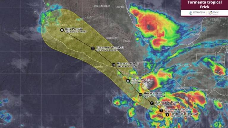 Posible trayectoria de la tormenta Erick, que impactaría entre Oaxaca y Guerra.