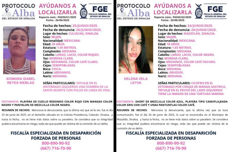 Activan búsqueda por desaparición de dos jóvenes mujeres en Sinaloa