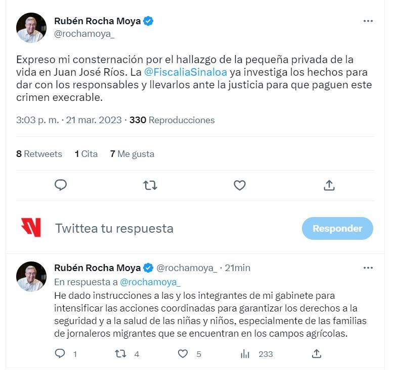 $!Buscan en Sinaloa a asesino de niña en Juan José Ríos: Rocha Moya
