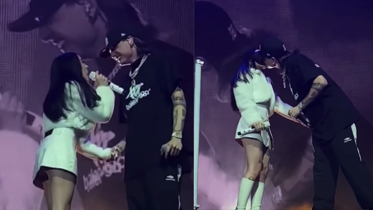 Nicky Nicole y Peso Pluma confirman su noviazgo con un beso.
