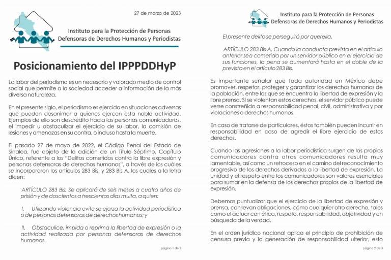 Rechaza Instituto de Protección de Periodistas ‘descrédito’ entre el gremio