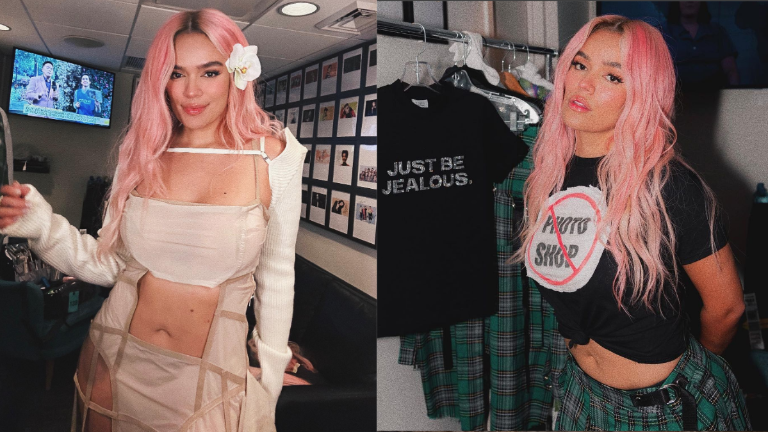 La cantante Karol G cambia su look a un color rosado en su cabellera.