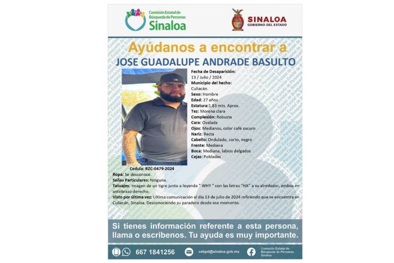 A José Guadalupe lo buscan desde hace más de un año en Culiacán