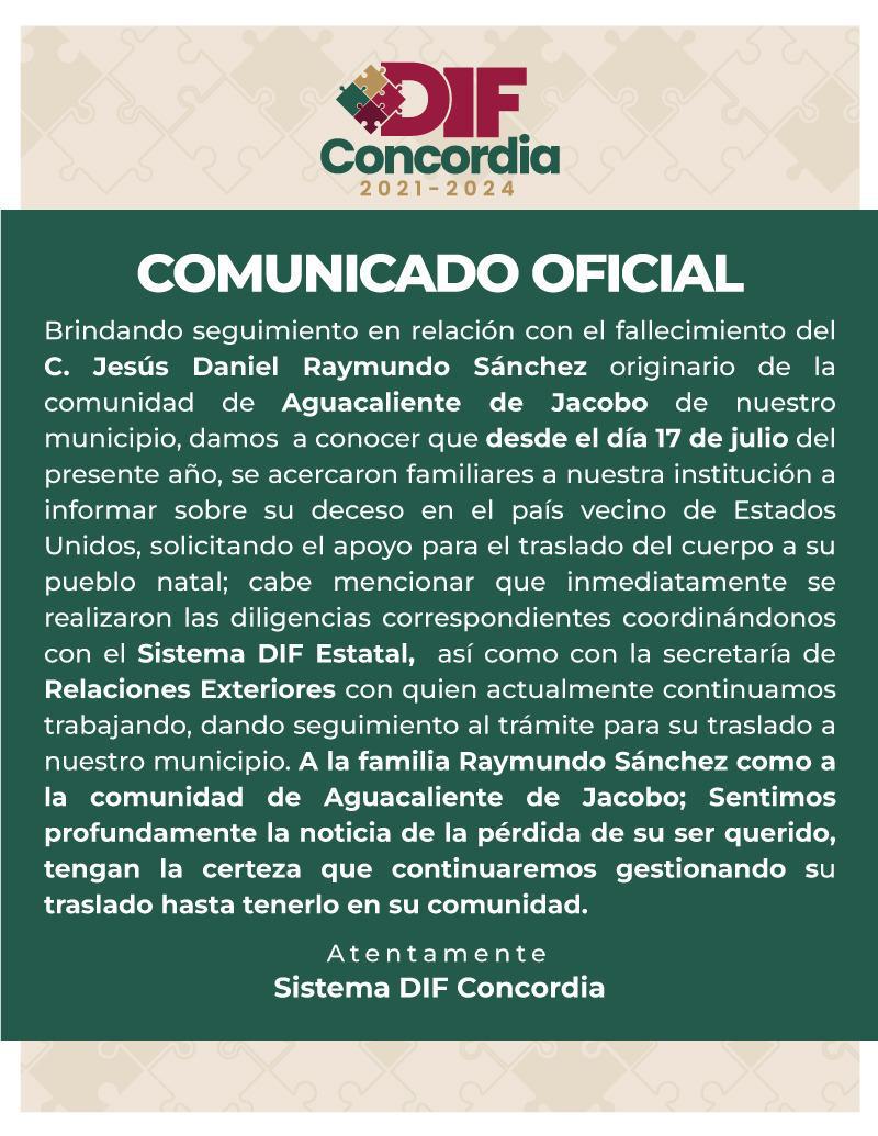 $!DIF Concordia informó que trabaja en los trámites para la repatriación del cuerpo de Jesús Daniel.