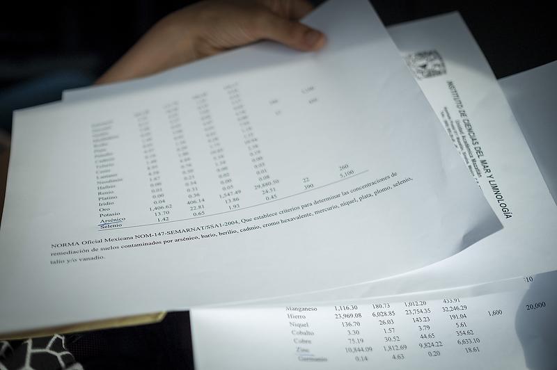 $!Hojas con resultados que el equipo de la Universidad Nacional Autónoma de México distribuyó entre vecinos.