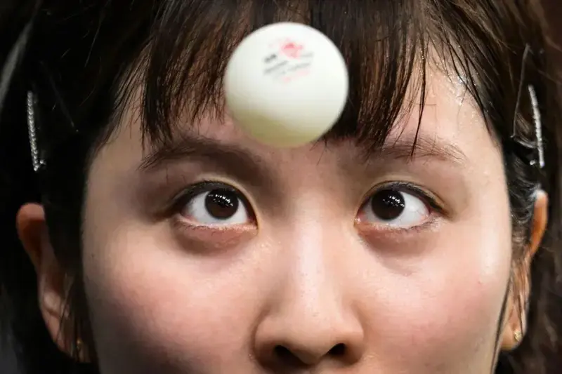 $!Mirando la pelota de ping pong.
