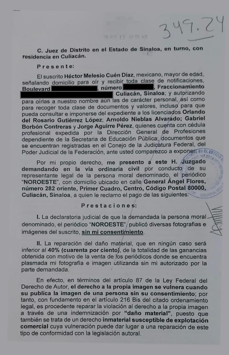 $!Demanda hijo de Cuén Ojeda a Datemex por uso de su imagen