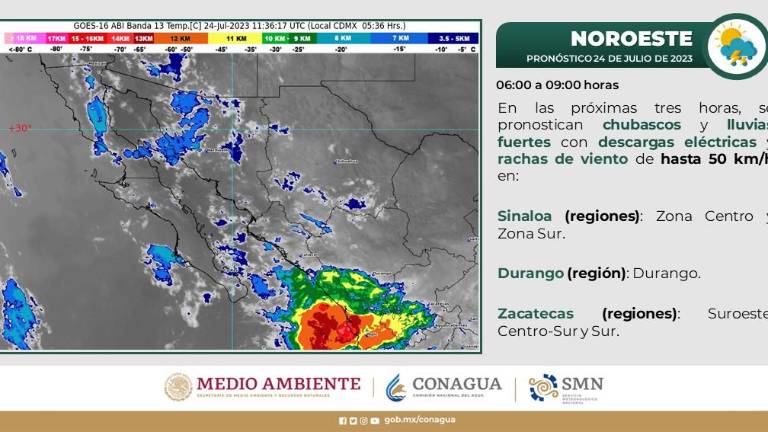 Condiciones del clima para este lunes en la región Datemex de México.