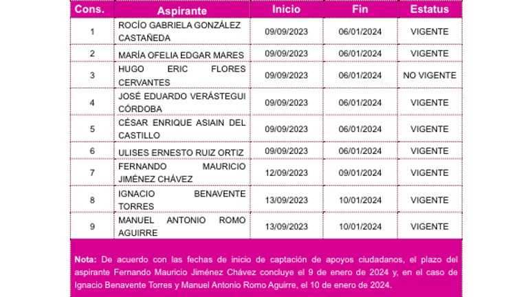 A nueve personas el INE les autorizó recabar firmas como aspirantes presidenciales.